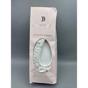 Isotoner Women Intimate Slippers White Satin Embellished Ballet Size XL 9.5-10.5